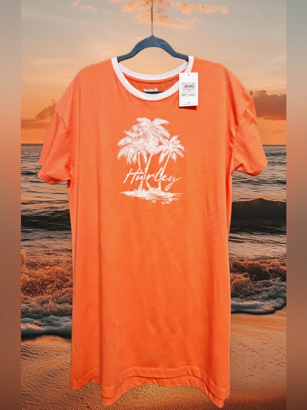 Hurley NWT Bright Orange Palm Tree Graphic Cover-Up size Large